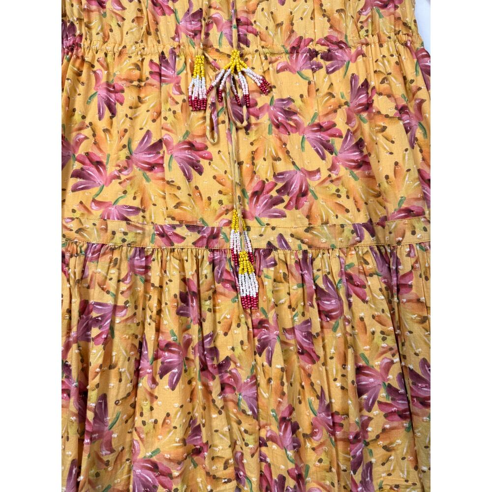 Farm Rio Banana Sunshine Mini Dress Sz M tiered skirt beaded tassel - Picture 6 of 13